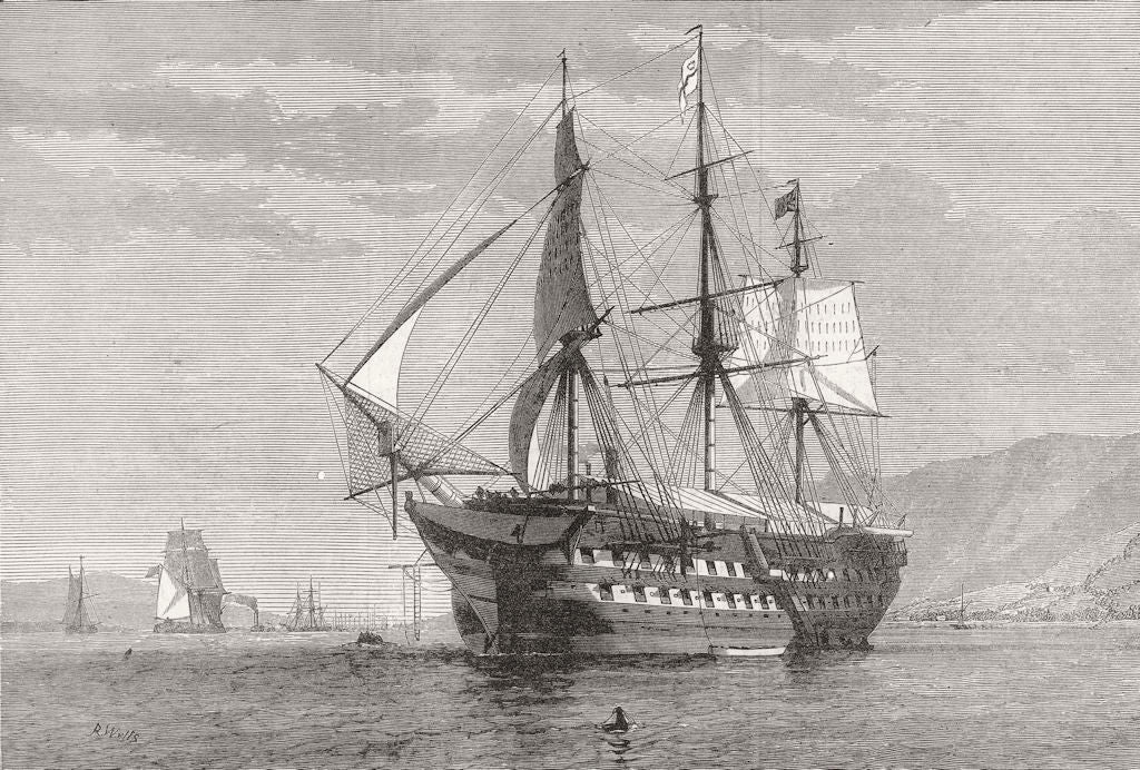 IRELAND. HMS Gibraltar training ship, Belfast Lough 1873 old antique print